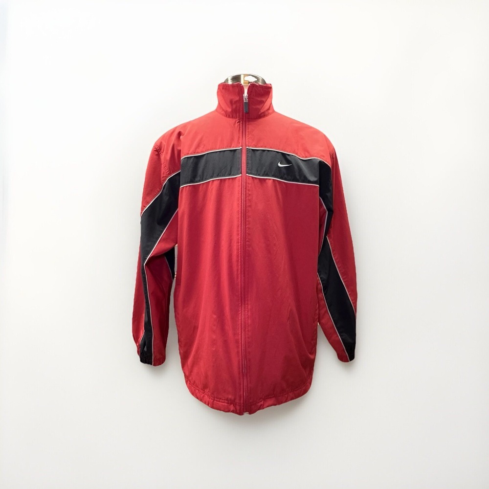Nike Windbreaker Red Black Track Jacket Full Zip Mens XL Color Block Classic
